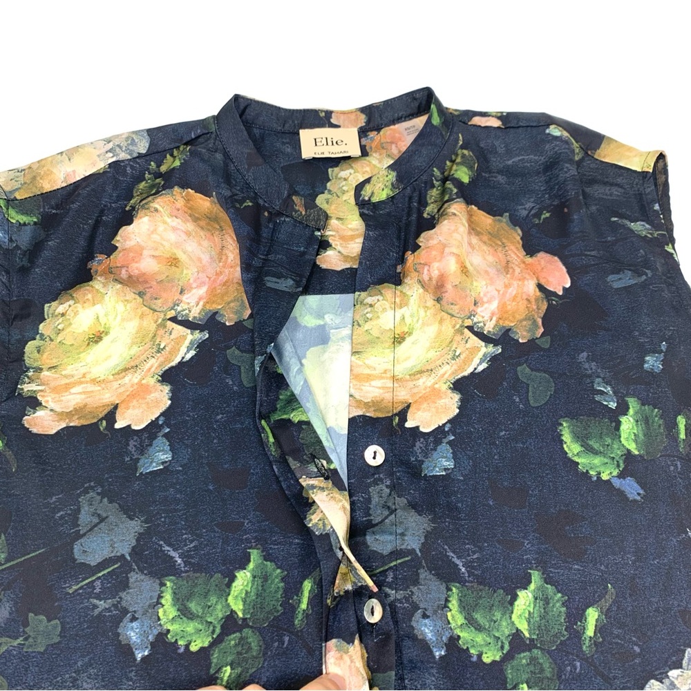 Elie Tahari Painted Rose Silk Shell Top Blouse hidden button up Size XS - Picture 10 of 12